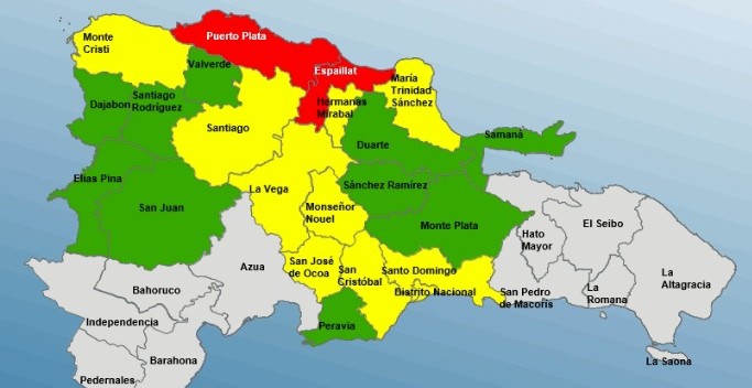 COE eleva alertas por lluvias; Puerto Plata y Espaillat en rojo